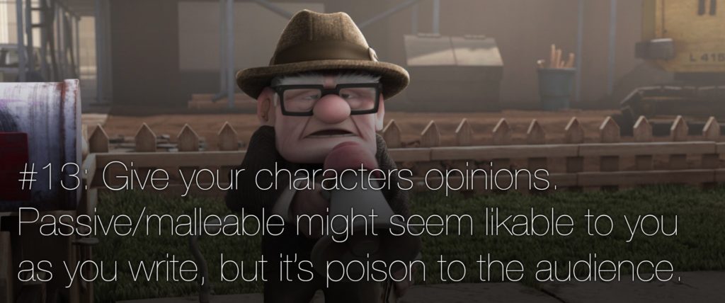 22 reglas de narrativa pixar 13 Dales opiniones a tus personajes